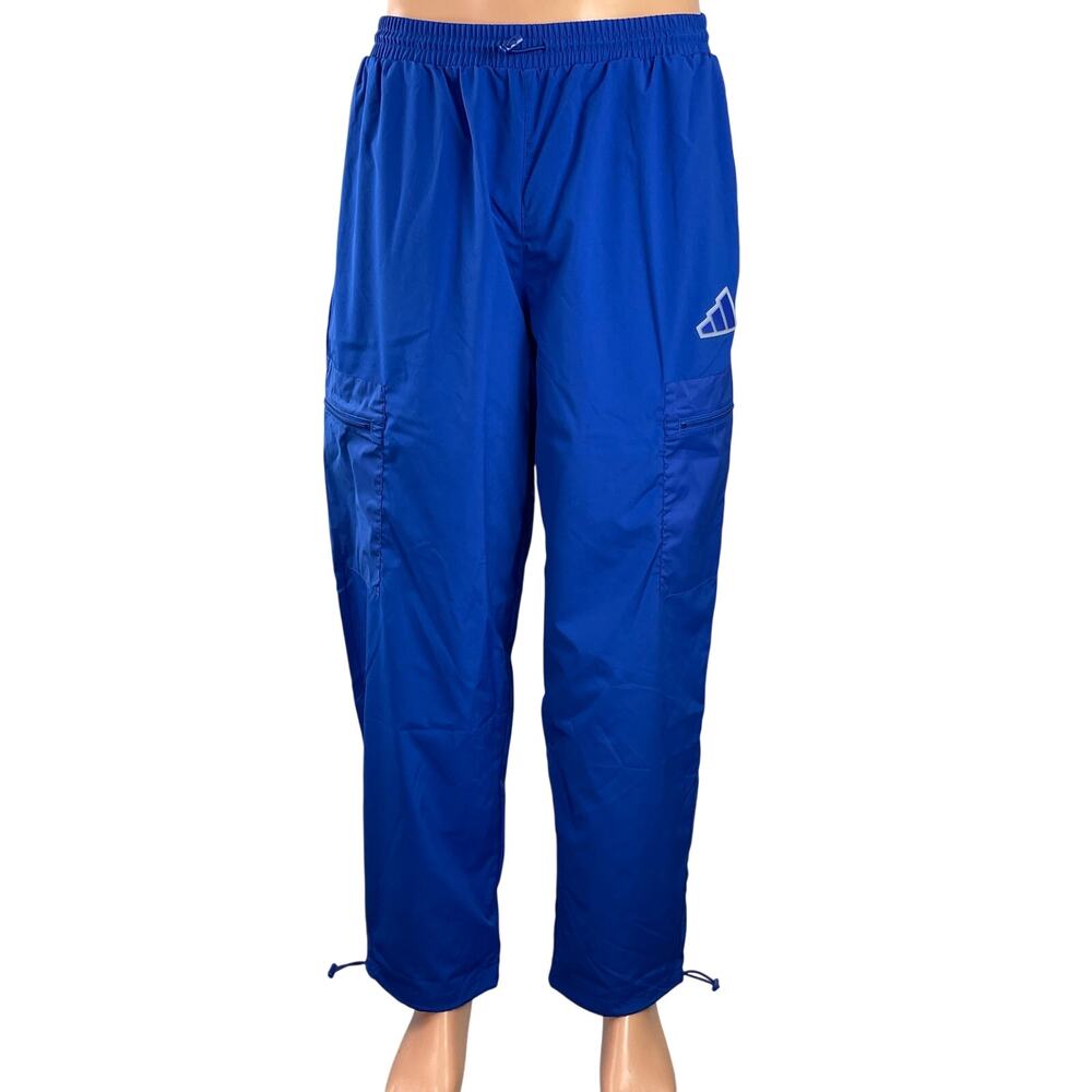 Adidas Men's Blue Mid Rise Embroidered Logo Cargo Athletic Track Pants Size M